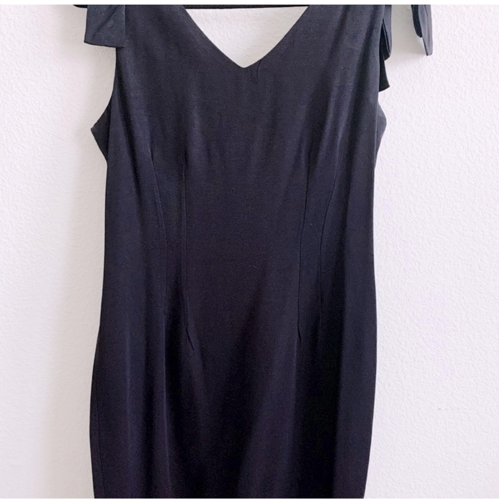 Vintage Dress Talk Black Bow Shoulder Mini Dress - Size 6